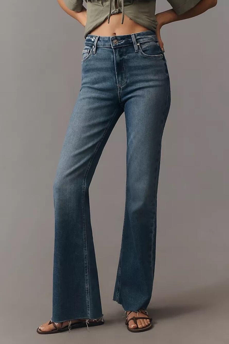 Paige Denim High Rise Laurel Canyon Jeans Sz 28 Bootcut Raw Hem Blue Wash Nice!